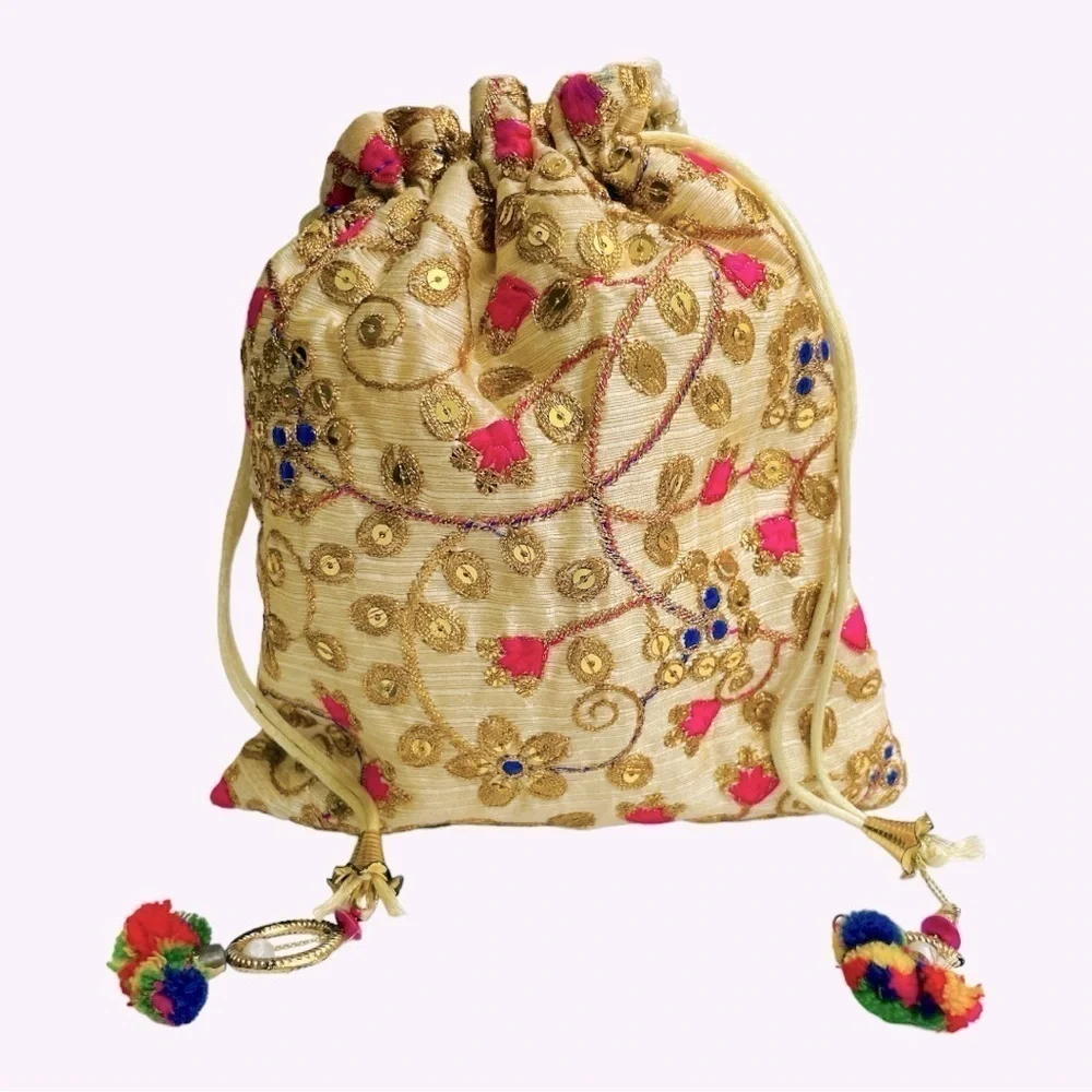 Royal Gold Zari Potli Bag. Wedding purse, evening purse, prom purse